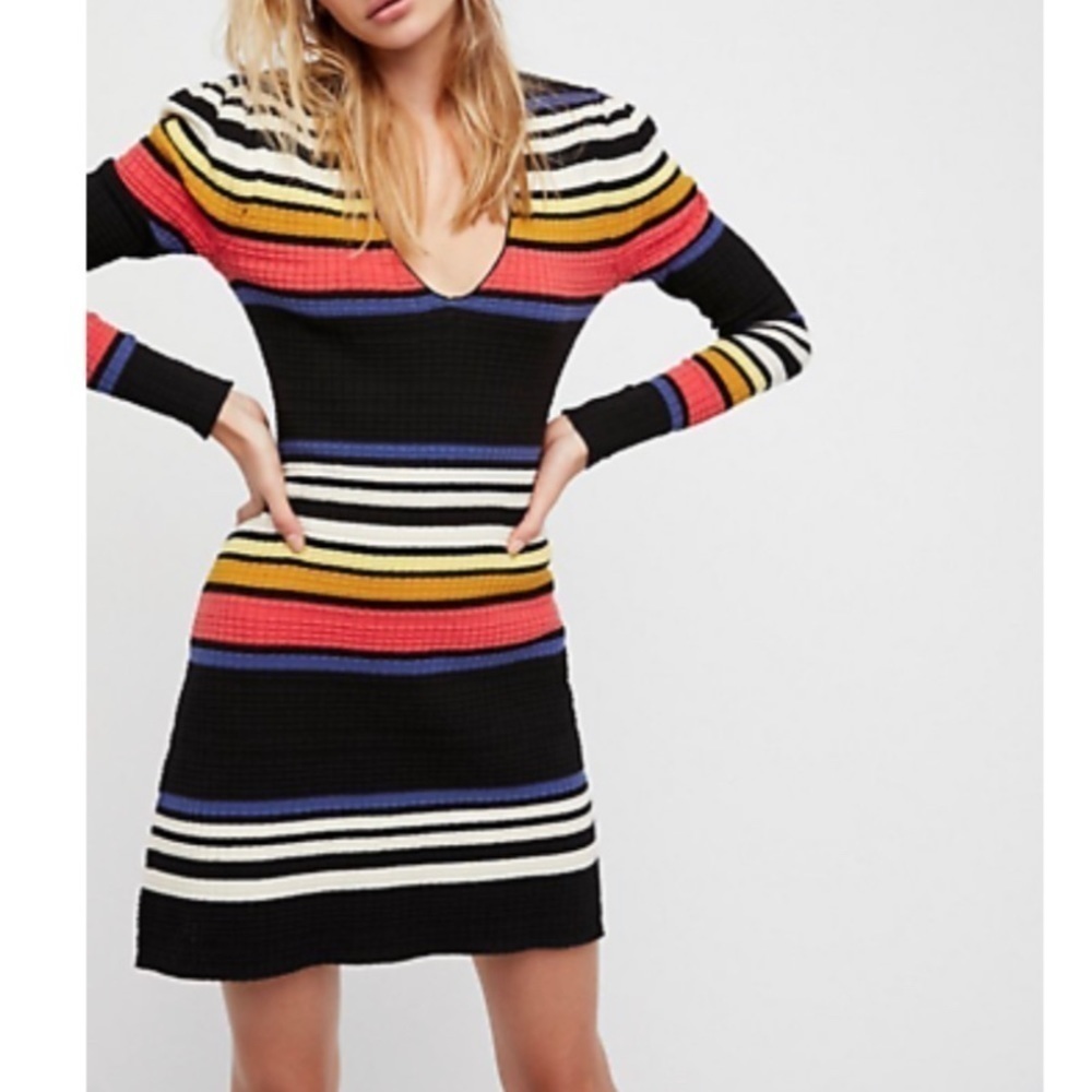 FREE PEOPLE black stripe mini dress